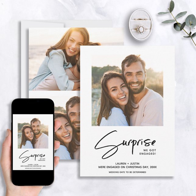 Invitación Surprise Black & White 3 Photo Engagement (Subido por el creador)