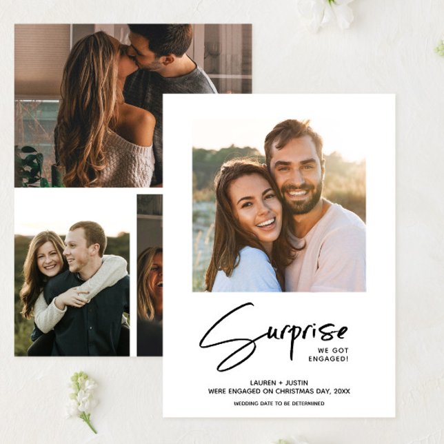 Invitación Surprise Black & White 4 Photo Engagement (Subido por el creador)