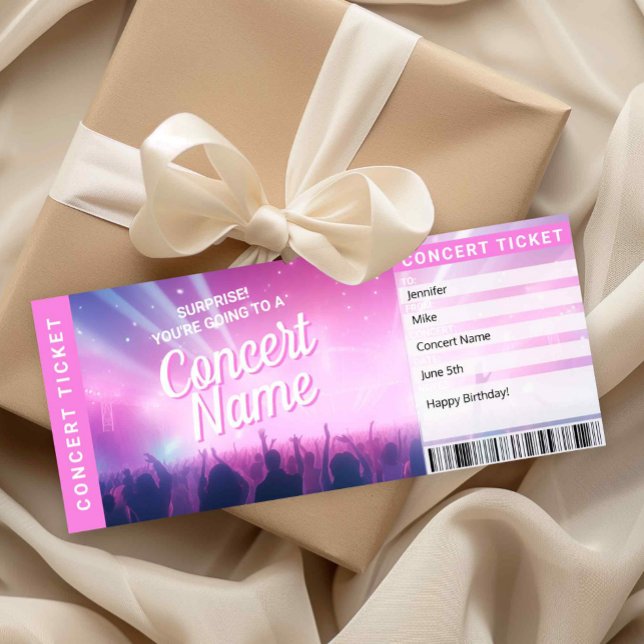 Invitación Surprise Concert Gift Ticket Music Reveal Card (Surprise Concert Ticket Printable )