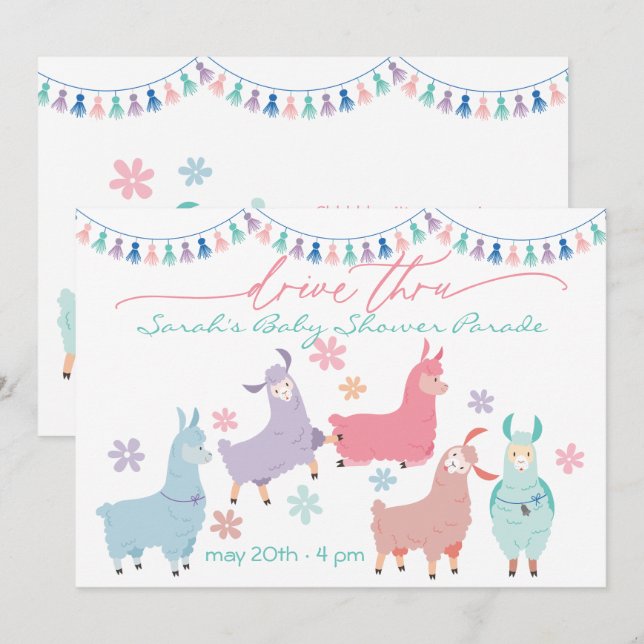 Invitación Surprise Dancing Llamas Drive a través de Baby Sho (Anverso / Reverso)
