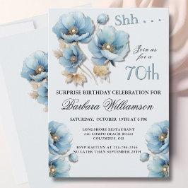 Invitación SURPRISE Elegant Blue Floral 70th Birthday