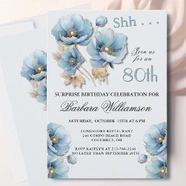 Invitación SURPRISE Elegant Blue Floral 80th Birthday