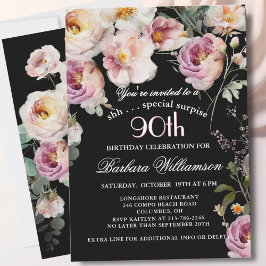 Invitación SURPRISE Elegant Floral 90th Birthday Party
