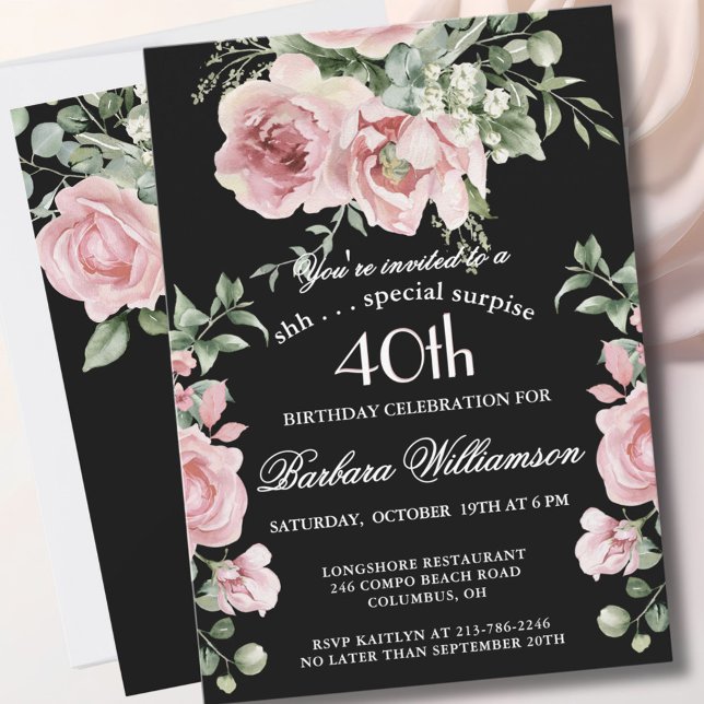 Invitación SURPRISE Elegant Painted Roses 40 Birthday Party  (Subido por el creador)