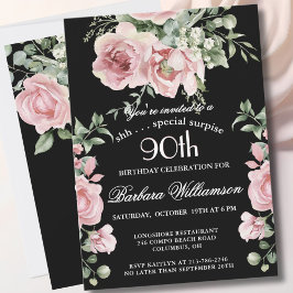 Invitación SURPRISE Elegant Painted Roses 90 Birthday Party 