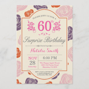 Invitación Surprise Floral 60th Birthday Invitation Rosa