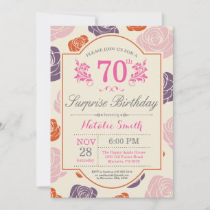 Invitación Surprise Floral 70th Birthday Invitation Rosa