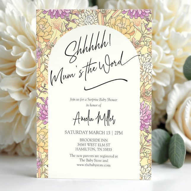 Invitación Surprise Floral Mum's the Word Baby Shower (Surprise Floral Mum's the Word Baby Shower Invitation)