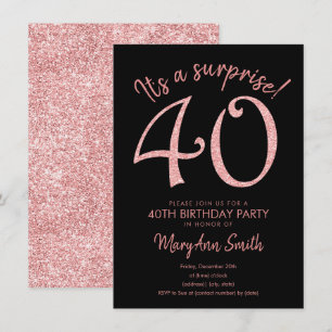 Invitación Surprise Forty Rosa Gold 40 cumpleaños