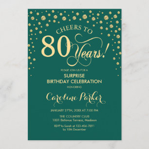 Invitación Surprise Green Gold Party (Fiesta de Cumpleaños de