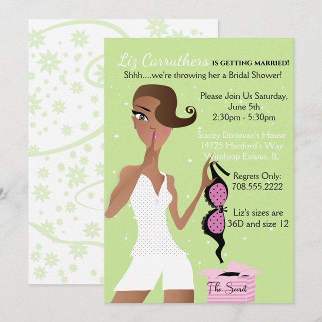 Invitación Surprise Lingerie Bridal Shower Green Sparkle (Anverso / Reverso)