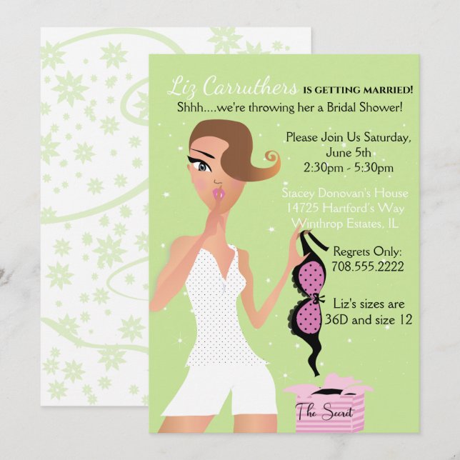 Invitación Surprise Lingerie Bridal Shower Green Sparkle (Anverso / Reverso)