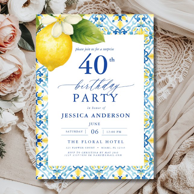 Invitación Surprise Mediterranean Lemon Floral 40 cumpleaños (Subido por el creador)