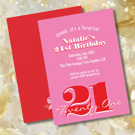 Invitación SURPRISE! Modern Pink Red Minimalist 21st Birthday