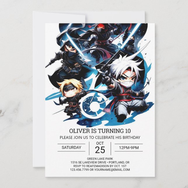 Invitación Surprise Ninja Birthday (Anverso)