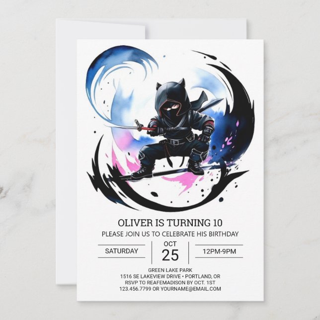 Invitación Surprise Ninja Black Belt Birday (Anverso)