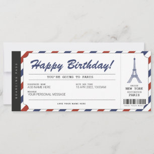 Invitación Surprise Paris Trip Boarding Pass Ticket