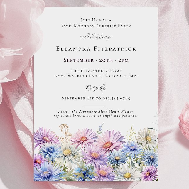 Invitación SURPRISE PARTY 25th September Birth Month Flower (Subido por el creador)
