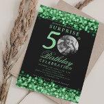 Invitación SURPRISE Photo 50th Birthday Party Green Lights<br><div class="desc">An elegant "50th Birthday" party invitation design with personalized photo,  modern typography and a string lights background.</div>