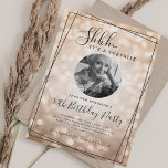 Invitación SURPRISE Photo 50th Birthday Rose Gold Bokeh<br><div class="desc">An elegant "50th Birthday" party invitation design with personalized photo,  modern typography and a bokeh lights background.</div>