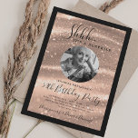 Invitación SURPRISE Photo 50th Birthday Rose Gold Glam<br><div class="desc">An elegant "50th Birthday" party invitation design with personalized photo,  modern typography and a sparkling fabric background.</div>