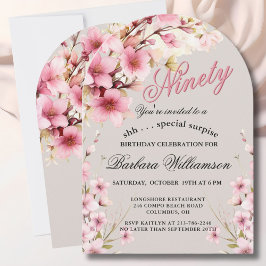 Invitación SURPRISE Pink Floral Arch Elegant 90th Birthday 