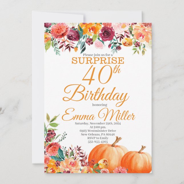 Invitación Surprise Pumpkins Fall Cumpleaños (Anverso)