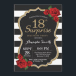 Invitación Surprise Red Rose 18th Birthday Invitation Gold<br><div class="desc">Sorpresa Red Rose 18th Birthday Invitation Gold Purpurina. Invitación a la fiesta de cumpleaños negro y oro.Brillantina dorada. Bandas blancas y negras.Pizarra. Digital Imprimible.
Para más personalización,  haga clic en el botón "Personalizar" y utilice nuestra herramienta de diseño para modificar esta plantilla.</div>