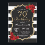 Invitación Surprise Red Rose 70th Birthday Invitation Gold<br><div class="desc">Sorpresa Red Rose 70th Birthday Invitation Gold Purpurina. Invitación a la fiesta de cumpleaños de oro y negro. Brillantina dorada. Rayas blancas y negras. Pizarra. Digital Imprimible. Para una mayor personalización,  haga clic en el botón "Personalizar" y utilice nuestra herramienta de diseño para modificar esta plantilla.</div>