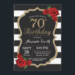 Invitación Surprise Red Rose 70th Birthday Invitation Gold<br><div class="desc">Sorpresa Red Rose 70th Birthday Invitation Gold Purpurina. Invitación a la fiesta de cumpleaños de oro y negro. Brillantina dorada. Rayas blancas y negras. Pizarra. Digital Imprimible. Para una mayor personalización,  haga clic en el botón "Personalizar" y utilice nuestra herramienta de diseño para modificar esta plantilla.</div>