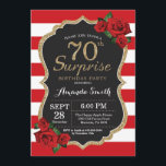 Invitación Surprise Red Rose 70th Birthday Invitation Gold<br><div class="desc">Sorpresa Red Rose 70th Birthday Invitation Gold Purpurina. Invitación a la fiesta de cumpleaños de oro y negro. Brillantina dorada. Rayas rojas y blancas. Pizarra. Digital Imprimible. Para una mayor personalización,  haga clic en el botón "Personalizar" y utilice nuestra herramienta de diseño para modificar esta plantilla.</div>