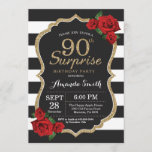 Invitación Surprise Red Rose 90th Birthday Invitation Gold<br><div class="desc">Sorpresa Red Rose 90th Birthday Invitation Gold Purpurina. Invitación a la fiesta de cumpleaños negro y oro.Brillantina dorada. Bandas blancas y negras.Pizarra. Digital Imprimible.
Para más personalización,  haga clic en el botón "Personalizar" y utilice nuestra herramienta de diseño para modificar esta plantilla.</div>