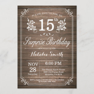 Invitación Surprise Rustic 15th Birthday Invitation Floral