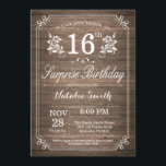 Invitación Surprise Rustic 16th Birthday Invitation Floral<br><div class="desc">Invitación a los 16 Años, Rústica y Sorpresa, con fondo rústico de madera y patrón floral de flores. Cumpleaños de adultos. Cumpleaños de hombres o mujeres. Invite a un niño o a una Chica. 13.º 15.º 16.º 18.º 20.21.30.40.50.60.70.80.90.100. Cualquier edad. Para una mayor personalización, haga clic en el botón "Personalizar"...</div>