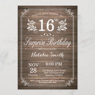 Invitación Surprise Rustic 16th Birthday Invitation Floral