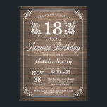 Invitación Surprise Rustic 18th Birthday Invitation Floral<br><div class="desc">Sorpresa Rústica Invitación a los 18 Años con fondo rústico de madera y patrón floral de flores. Cumpleaños de adultos. Cumpleaños de hombres o mujeres. Invite a un niño o a una Chica. 13.º 15.º 16.º 18.º 20.21.30.40.50.60.70.80.90.100. Cualquier edad. Para una mayor personalización, haga clic en el botón "Personalizar" y...</div>