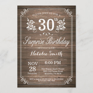 Invitación Surprise Rustic 30th Birthday Invitation Floral