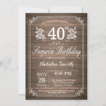 Invitación Surprise Rustic 40th Birthday Invitation Floral<br><div class="desc">Sorpresa Rústica 40 Invitación de cumpleaños con fondo rústico de madera y patrón floral de flores. Cumpleaños de adultos. Cumpleaños de hombres o mujeres. Invite a un niño o a una Chica. 13.º 15.º 16.º 18.º 20.21.30.40.50.60.70.80.90.100. Cualquier edad. Para una mayor personalización, haga clic en el botón "Personalizar" y utilice...</div>