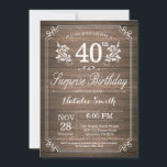 Invitación Surprise Rustic 40th Birthday Invitation Floral<br><div class="desc">Sorpresa Rústica 40 Invitación de cumpleaños con fondo rústico de madera y patrón floral de flores. Cumpleaños de adultos. Cumpleaños de hombres o mujeres. Invite a un niño o a una Chica. 13.º 15.º 16.º 18.º 20.21.30.40.50.60.70.80.90.100. Cualquier edad. Para una mayor personalización, haga clic en el botón "Personalizar" y utilice...</div>