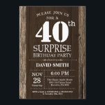 Invitación Surprise Rustic 40th Birthday Invitation Vintage<br><div class="desc">Sorpresa Rústica 40 Invitación de cumpleaños con antecedentes de madera rústica. Vintage Retro Country. Cumpleaños de adultos. Cumpleaños de hombres o mujeres. Invite a un niño o a una Chica. 13.º 15.º 16.º 18.º 20.21.30.40.50.60.70.80.90.100. Cualquier edad. Para una mayor personalización, haga clic en el botón "Personalizar" y utilice nuestra herramienta...</div>