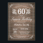 Invitación Surprise Rustic 60th Birthday Invitation Floral<br><div class="desc">Sorpresa Rústica 60 Invitación de cumpleaños con fondo rústico de madera y patrón floral de flores. Cumpleaños de adultos. Cumpleaños de hombres o mujeres. Invite a un niño o a una Chica. 13.º 15.º 16.º 18.º 20.21.30.40.50.60.70.80.90.100. Cualquier edad. Para una mayor personalización, haga clic en el botón "Personalizar" y utilice...</div>