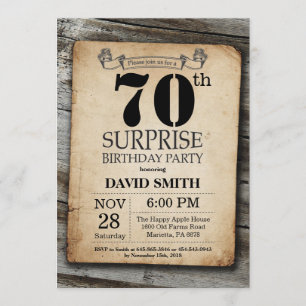 Invitación Surprise Rustic 70th Birthday Invitation