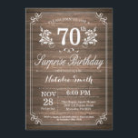 Invitación Surprise Rustic 70th Birthday Invitation Floral<br><div class="desc">Sorpresa Rústica 70 Invitación de cumpleaños con fondo rústico de madera y patrón floral de flores. Cumpleaños de adultos. Cumpleaños de hombres o mujeres. Invite a un niño o a una Chica. 13.º 15.º 16.º 18.º 20.21.30.40.50.60.70.80.90.100. Cualquier edad. Para una mayor personalización, haga clic en el botón "Personalizar" y utilice...</div>