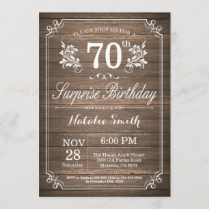 Invitación Surprise Rustic 70th Birthday Invitation Floral
