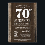 Invitación Surprise Rustic 70th Birthday Invitation Vintage<br><div class="desc">Sorpresa Rústica 70 Invitación de cumpleaños con antecedentes de madera rústica. Vintage Retro Country. Cumpleaños de adultos. Cumpleaños de hombres o mujeres. Invite a un niño o a una Chica. 13.º 15.º 16.º 18.º 20.21.30.40.50.60.70.80.90.100. Cualquier edad. Para una mayor personalización, haga clic en el botón "Personalizar" y utilice nuestra herramienta...</div>
