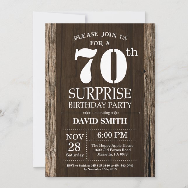 Invitación Surprise Rustic 70th Birthday Invitation Vintage (Anverso)