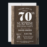 Invitación Surprise Rustic 70th Birthday Invitation Vintage<br><div class="desc">Sorpresa Rústica 70 Invitación de cumpleaños con antecedentes de madera rústica. Vintage Retro Country. Cumpleaños de adultos. Cumpleaños de hombres o mujeres. Invite a un niño o a una Chica. 13.º 15.º 16.º 18.º 20.21.30.40.50.60.70.80.90.100. Cualquier edad. Para una mayor personalización, haga clic en el botón "Personalizar" y utilice nuestra herramienta...</div>
