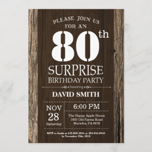Invitación Surprise Rustic 80th Birthday Invitation