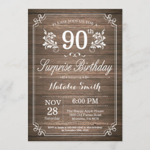 Invitación Surprise Rustic 90th Birthday Invitation Floral