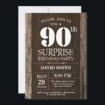 Invitación Surprise Rustic 90th Birthday Invitation Vintage<br><div class="desc">Sorpresa Rústica 90 Invitación de cumpleaños con antecedentes de madera rústica. Vintage Retro Country. Cumpleaños de adultos. Cumpleaños de hombres o mujeres. Invite a un niño o a una Chica. 13.º 15.º 16.º 18.º 20.21.30.40.50.60.70.80.90.100. Cualquier edad. Para una mayor personalización, haga clic en el botón "Personalizar" y utilice nuestra herramienta...</div>